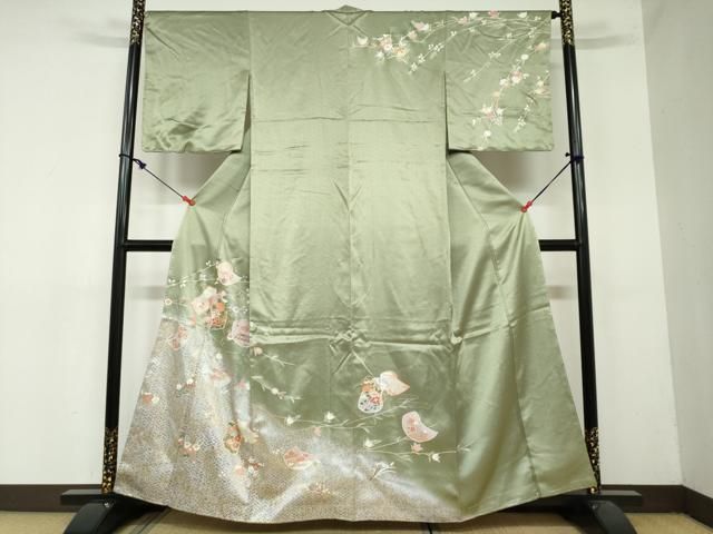 平和屋着物●創業460年・千總　訪問着　風景草花文　暈し染め　金彩　鬼しぼ縮緬　京王百貨店扱い　正絹　逸品　CABA1768ut 平和屋着物○創業460年・千總 訪問着 風景草花文 暈し染め 金彩 鬼しぼ