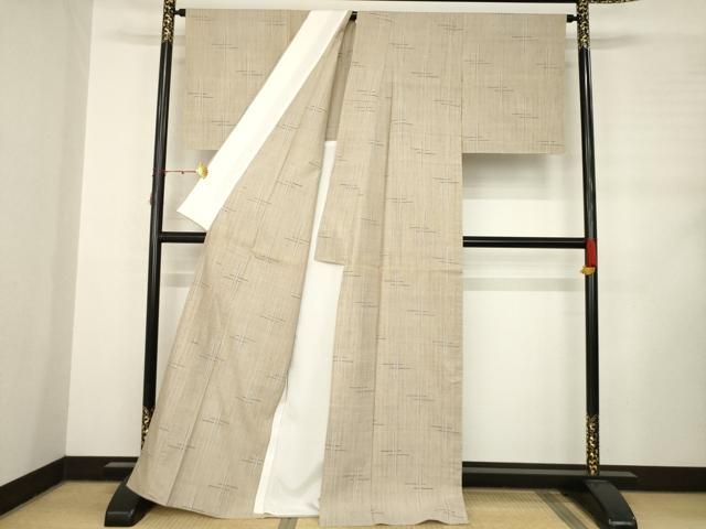  平和屋着物 日本工芸会正会員 秋山眞和 綾の手紬 手織 本藍染 単衣 井桁 反端付き 正絹 ck 紬 着物