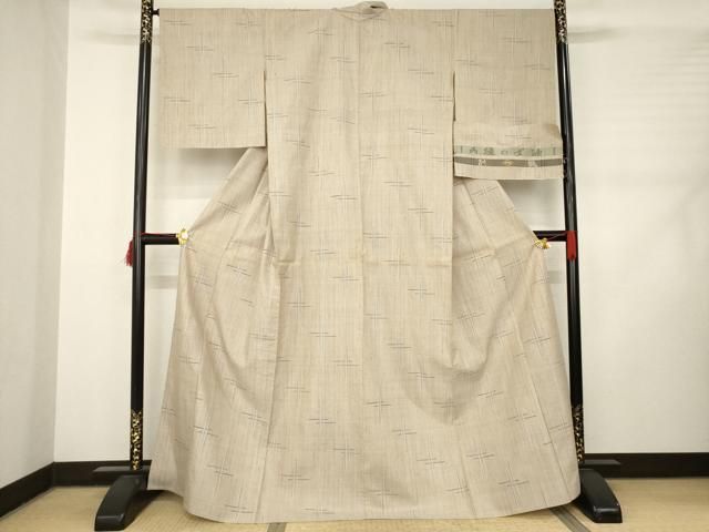 平和屋着物 日本工芸会正会員 秋山眞和 綾の手紬 手織 本藍染 単衣 井桁 反端付き 正絹 ck