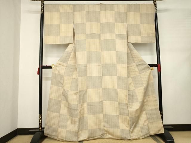 平和屋着物 京の名門 友禅 染の北川 小紋 お召地 市松文 吉野間道 反端付き 正絹 ck