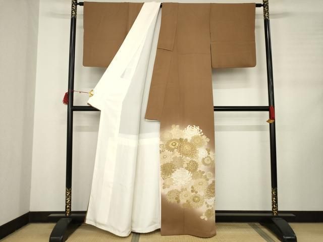 平和屋着物●創業460年・千總　色留袖　菊尽くし　枯茶色地　暈し染め　三越扱い　正絹　逸品　AABD0895ck 平和屋着物○創業460年・千總 色留袖 菊尽くし 枯茶色地 暈し染め 三越