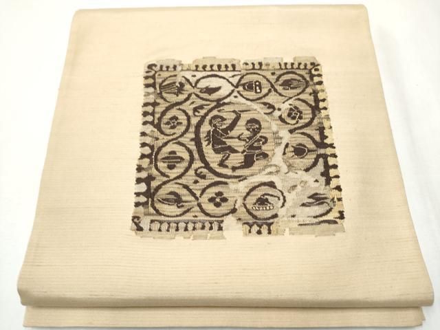 平和屋着物●太鼓柄袋帯　紬地　すくい織　男女人物文　正絹　逸品　CABA1128hy 平和屋着物○太鼓柄袋帯 紬地 すくい織 男女人物文 正絹 逸品