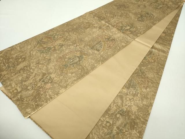 平和屋着物○石川県指定無形文化財 牛首紬 白山工房 手織り 全通柄袋帯