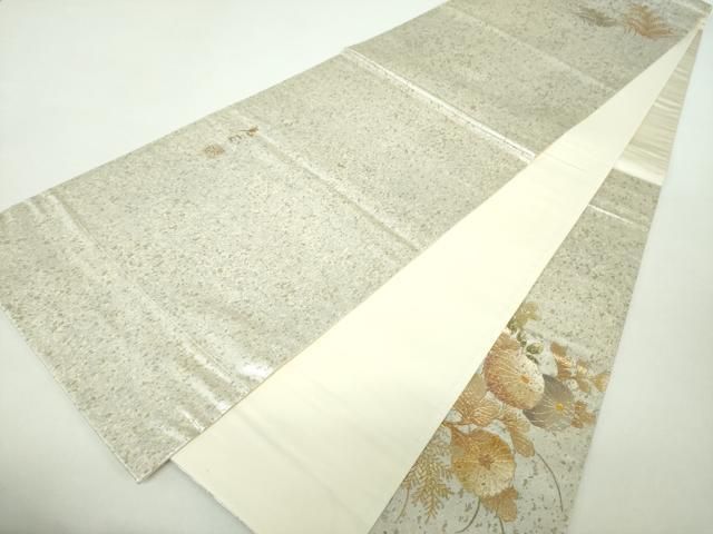 金彩友禅 京の名工 和田光正 袋帯 落款入 銀彩 正絹 お太鼓柄 平和屋着物○金彩友禅 卓越技能者・名工・和田光正 太鼓柄袋帯 草花文