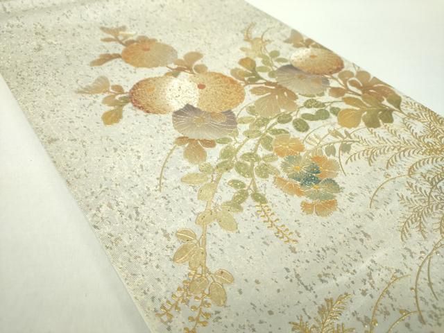 金彩友禅 京の名工 和田光正 袋帯 落款入 銀彩 正絹 お太鼓柄 金彩友禅 京の名工 和田光正 袋帯 落款入 銀彩 正絹 お太鼓柄