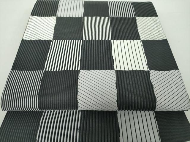 平和屋着物○六通柄袋帯 光染め変わり帯 柿渋染 諸紙布 市松絣 銀糸