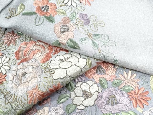 平和屋着物 訪問着 総刺繍 草花文 暈し染め 正絹 yc