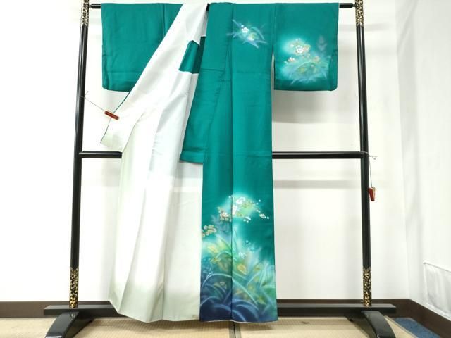 平和屋着物 訪問着 背抜き仕立て 手描き 草花文 暈し染め 正絹 yc