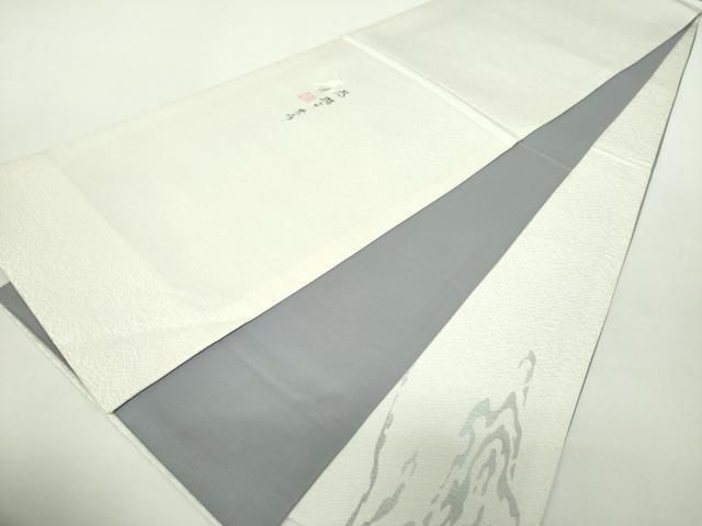 平和屋着物○東京友禅 菅有鬼一 太鼓柄袋帯 手描き 白鷺 銀通し地 正絹