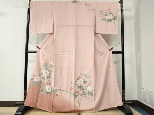 平和屋着物 訪問着 友禅 作家物 枝牡丹梅文 暈し染め 正絹 yc