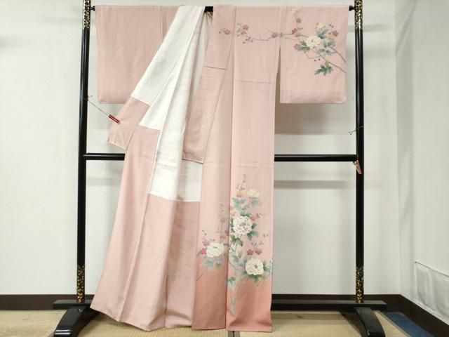 平和屋着物 訪問着 友禅 作家物 枝牡丹梅文 暈し染め 正絹 yc