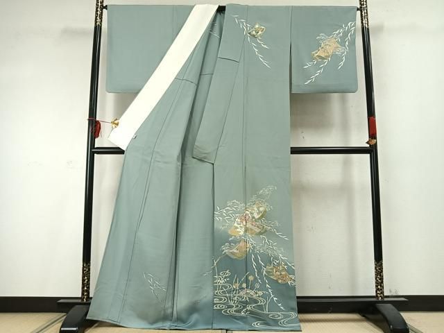 平和屋着物 訪問着 単衣 風景熨斗花文 金彩 松坂屋扱い 正絹 fy