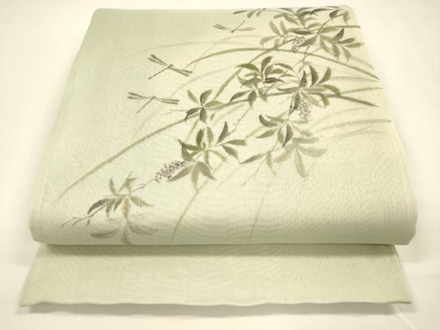 平和屋本店□極上 夏物 太鼓柄袋帯 絹芭蕉 手描き 撫子 金彩 正絹 逸品