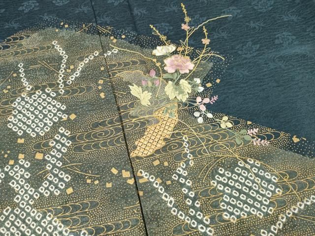  平和屋着物 訪問着 絞り 刺繍 道長花文 金彩 金銀糸 正絹 ck 訪問着 付け下げ 着物