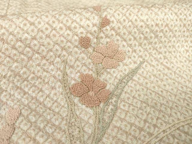 平和屋着物○訪問着 総絞り 蘇州刺繍 草花文 正絹 逸品 AABC9975ck 平和