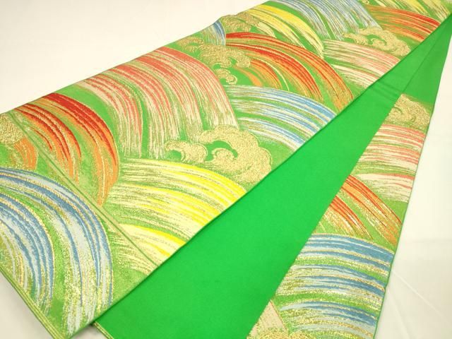平和屋着物○西陣 川島織物 六通柄 本袋帯 流水文 金糸 正絹 逸品