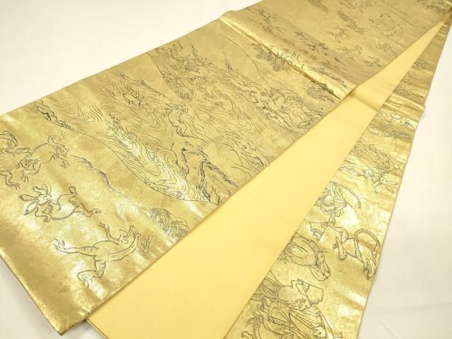 O0913 美品 逸品 お洒落 鳥獣戯画 正絹 本袋帯 O0913 美品 逸品 お洒落 鳥獣戯画 正絹 本袋帯 O0913 美品 逸品 お洒落
