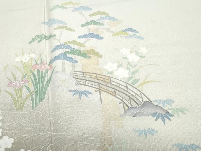 友禅 流水渡り橋草花文