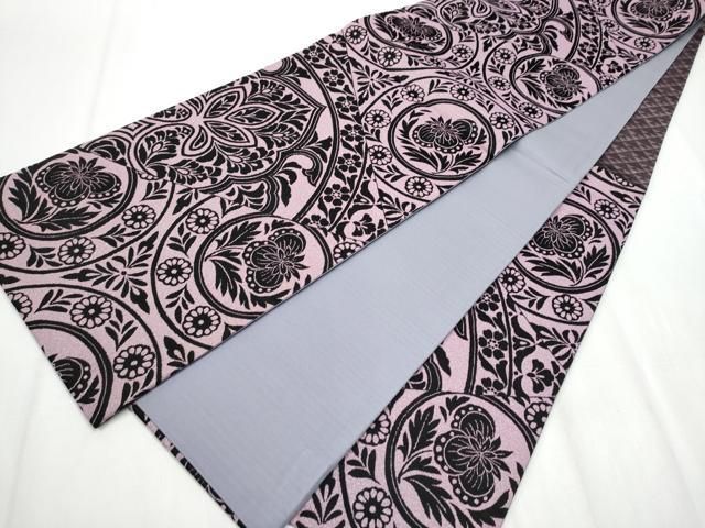 平和屋着物○六通柄袋帯 切嵌花丸文 銀糸 正絹 逸品 CABA0930hy