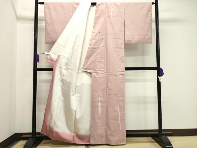 平和屋着物 訪問着 本場結城紬地 刺繍 結び紐文 金彩 正絹 gh