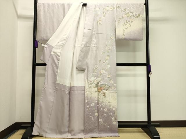 平和屋着物 訪問着 扇面花文 暈し染め 金彩 正絹 gh