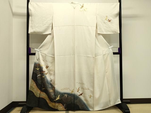 平和屋着物 訪問着 立波群鶴文 暈し染め 金銀彩 正絹 gh