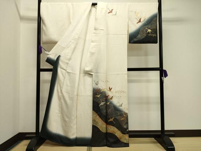 平和屋着物 訪問着 立波群鶴文 暈し染め 金銀彩 正絹 gh