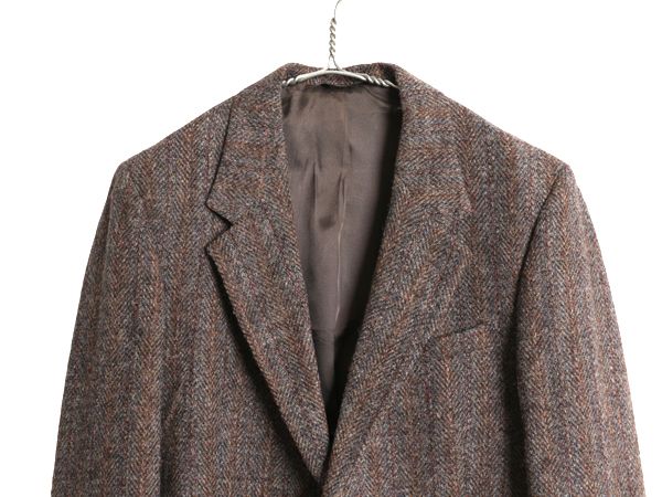 80s ハリスツイード テーラード ジャケット メンズ M 程 ヴィンテージ ブレザー ウール ツイード トラッド ストライプ マルチ