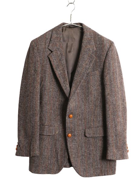 80s ハリスツイード テーラード ジャケット メンズ M 程 ヴィンテージ ブレザー ウール ツイード トラッド ストライプ マルチ