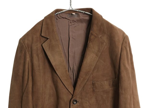 本革 ヌバック レザー テーラード ジャケット メンズ L 程 古着 ユーロ ヴィンテージ 革ジャン ブレザー スウェード きれいめ シンプル 茶