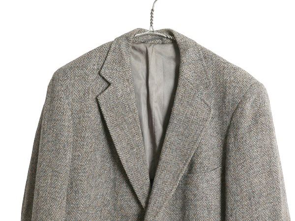 80s ハリスツイード テーラード ジャケット メンズ L 程 ヴィンテージ ブレザー ウール ツイード ヘリンボーン ストライプ トラッド