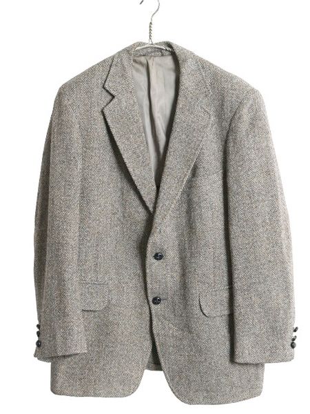 80s ハリスツイード テーラード ジャケット メンズ L 程 ヴィンテージ ブレザー ウール ツイード ヘリンボーン ストライプ トラッド