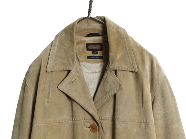 コーチ 本革 スウェード レザー ハーフ コート レディース XS 大きめ M 古着 革ジャン ジャケット ステン ベージュ ボックス