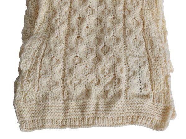 アイルランド製 aran crafts ケーブル ニット マフラー メンズ レディース 古着 ウール アラン フィッシャーマン  ローゲージ ナチュラル お得なクーポン配布中!】 アイルランド製 aran crafts ケーブル ニット