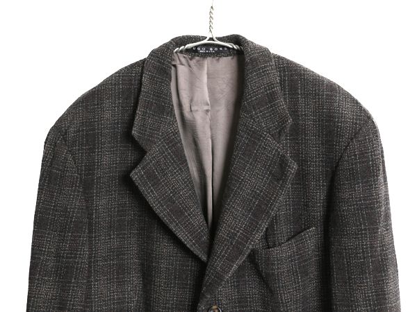 90s ヒューゴボス ツイード テーラード ジャケット メンズ L 程 古着 ウール ブレザー チェック トラッド シンプル グレー