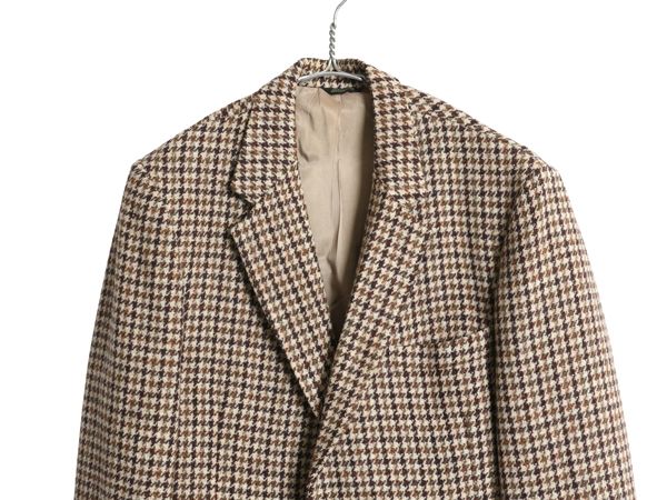 80s ハリスツイード テーラード ジャケット メンズ L 程 ヴィンテージ ブレザー ウール ツイード 千鳥格子 チェック マルチ