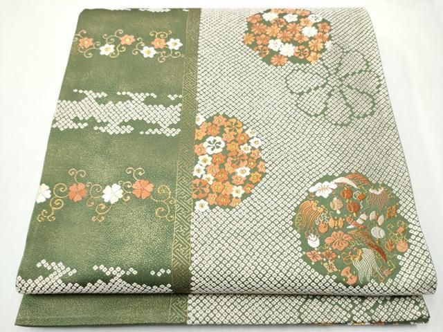 平和屋着物○西陣 河合美術織物謹製 六通柄袋帯 唐織 花丸文 金糸 正絹