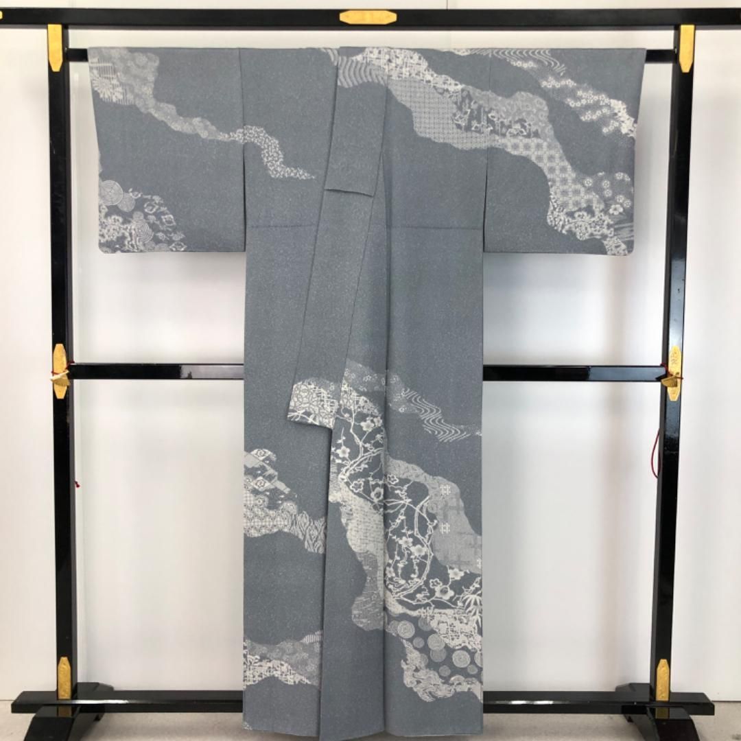 訪問着 作家物 古代型七十七選 道長取り 薄藍鼠色