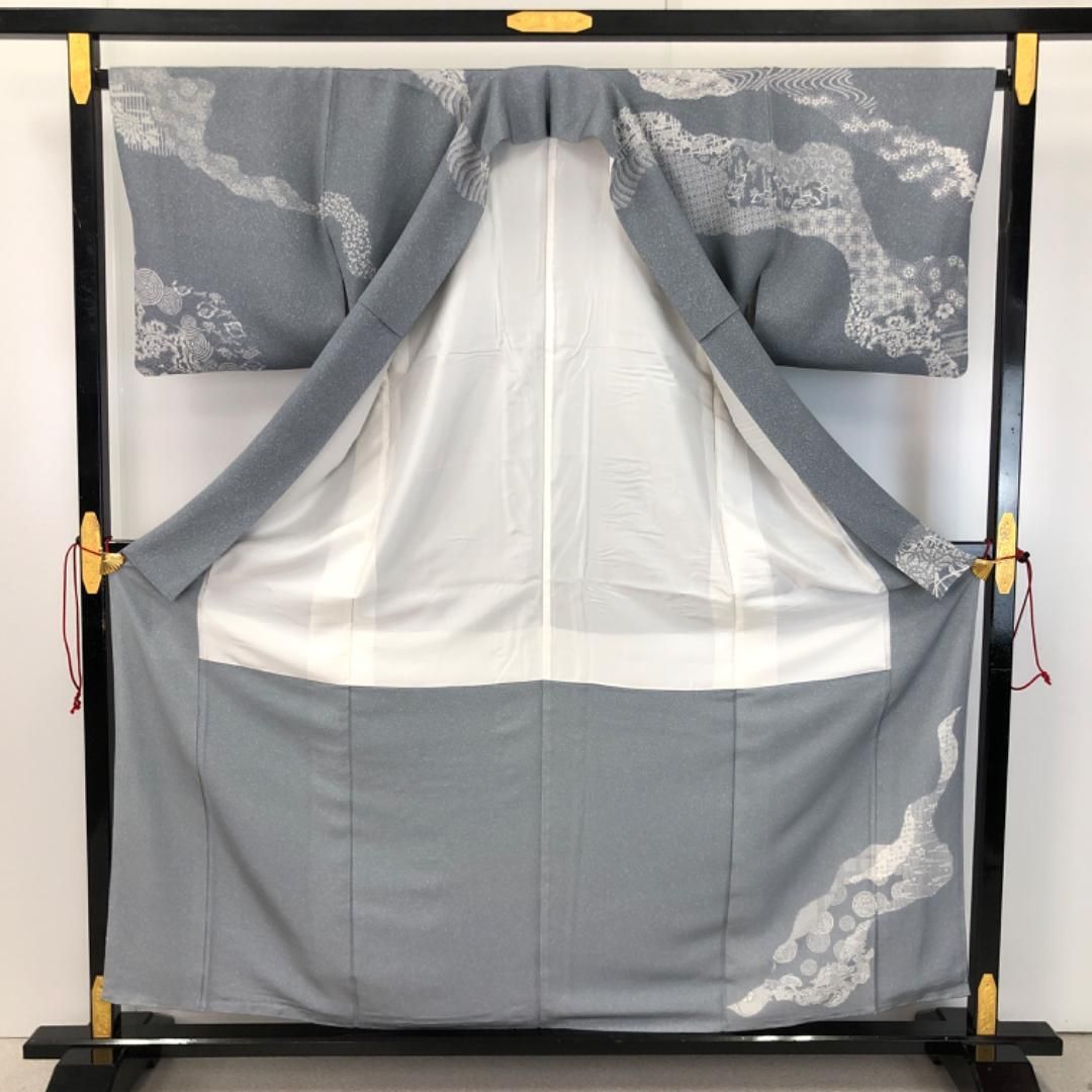 訪問着 作家物 古代型七十七選 道長取り 薄藍鼠色