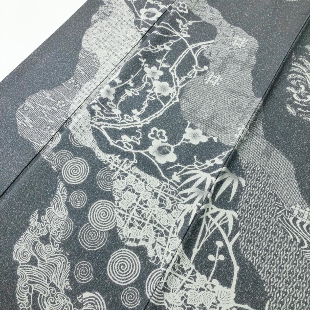 ☆ 訪問着 作家物 古代型七十七選 道長取り 薄藍鼠色 縮緬 K-4607 訪問着 作家物 古代型七十七選 道長取り 薄藍鼠色