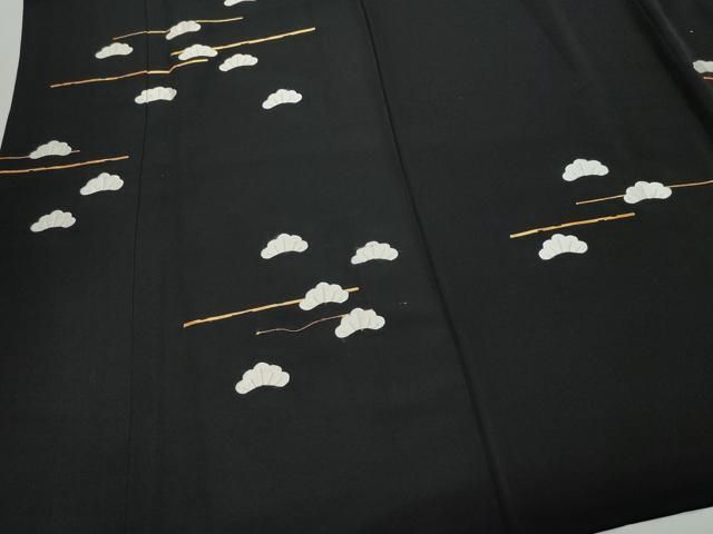 平和屋着物○訪問着 総刺繍 駒刺繍 松 黒地 ロング丈 正絹 逸品
