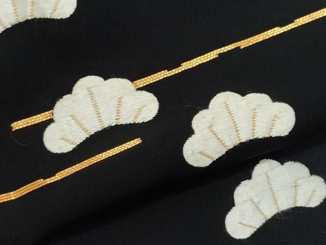 平和屋着物○訪問着 総刺繍 駒刺繍 松 黒地 ロング丈 正絹 逸品