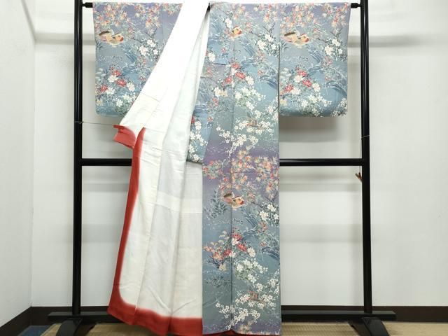 平和屋着物 訪問着 鴛鴦花鳥文 鬼しぼ縮緬 正絹 vf