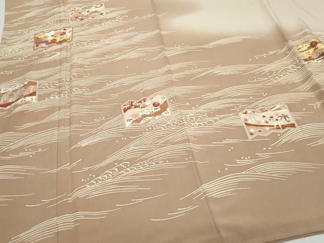 駒刺繍 立波屏風草花文