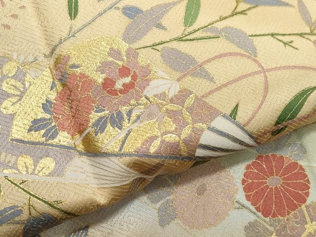  平和屋着物 訪問着 扇面草花文 暈し染め 金彩 ロング丈 正絹 vf 訪問着 付け下げ 着物