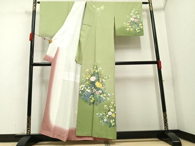 平和屋着物 訪問着 友禅 作家物 峰山 草花文 暈し染め 正絹 ph