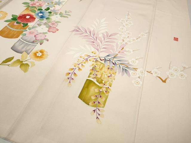  平和屋着物 訪問着 友禅 作家物 草花文 金彩 正絹 ut 訪問着 付け下げ 着物