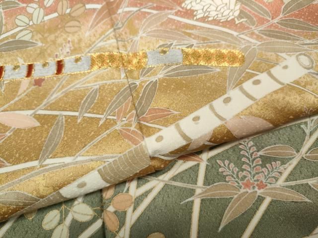 駒刺繍 横笛枝花文