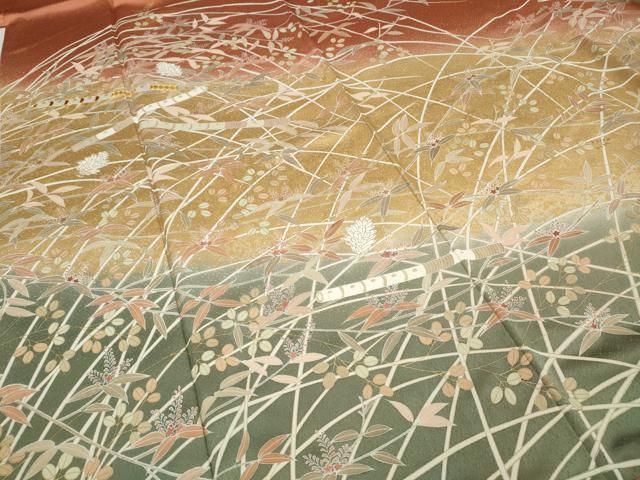  平和屋着物 訪問着 作家物 駒刺繍 横笛枝花文 暈し染め 正絹 ut 訪問着 付け下げ 着物