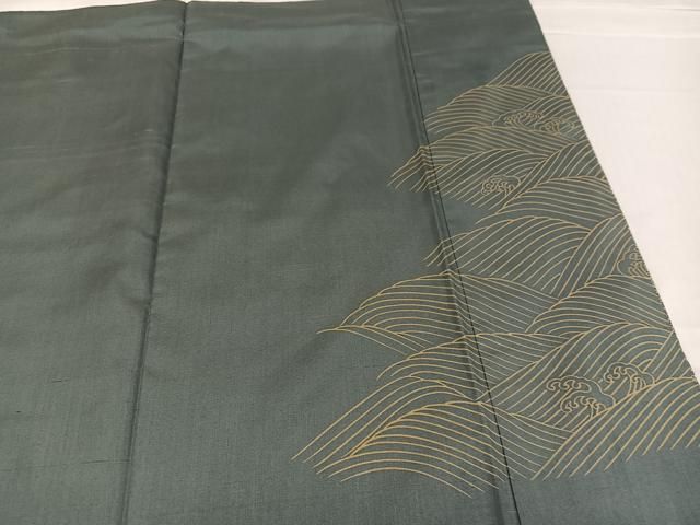  平和屋着物 訪問着 紬地 刺繍 立波花文 金糸 正絹 ph 訪問着 付け下げ 着物